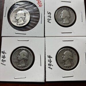 Lot of 4 Washington Silver Quarters 1935, 1936, 1944(2) | 90% Silver